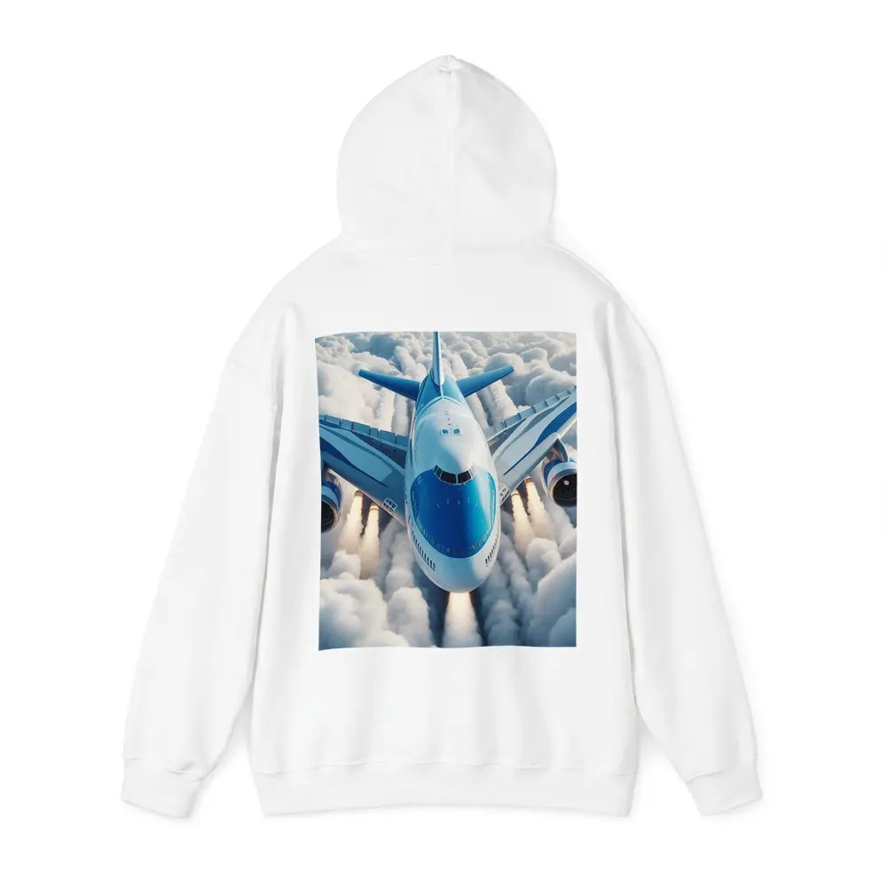 Commercial Airplane Flying Above White Clouds – Hoodies