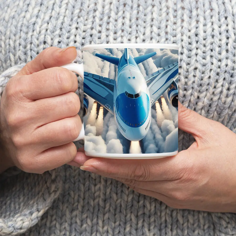 Commercial Airplane Flying Above White Clouds – Mugs
