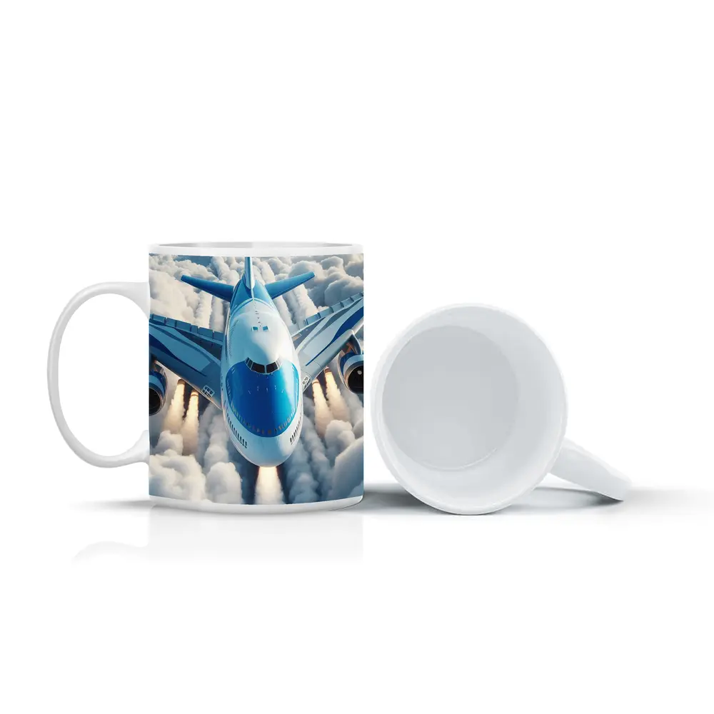 Commercial Airplane Flying Above White Clouds – Mugs