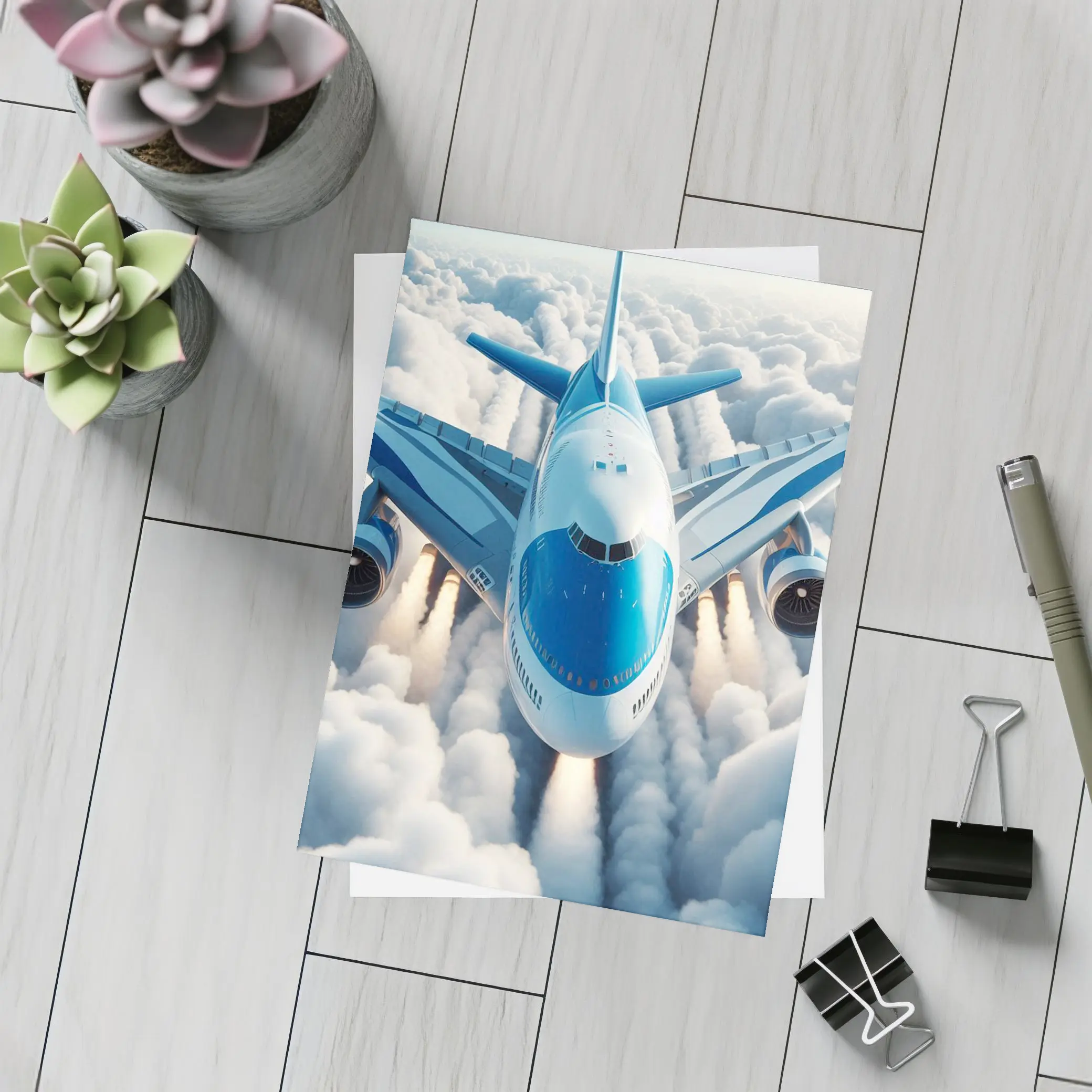 Commercial Airplane Flying Above White Clouds – Postcards