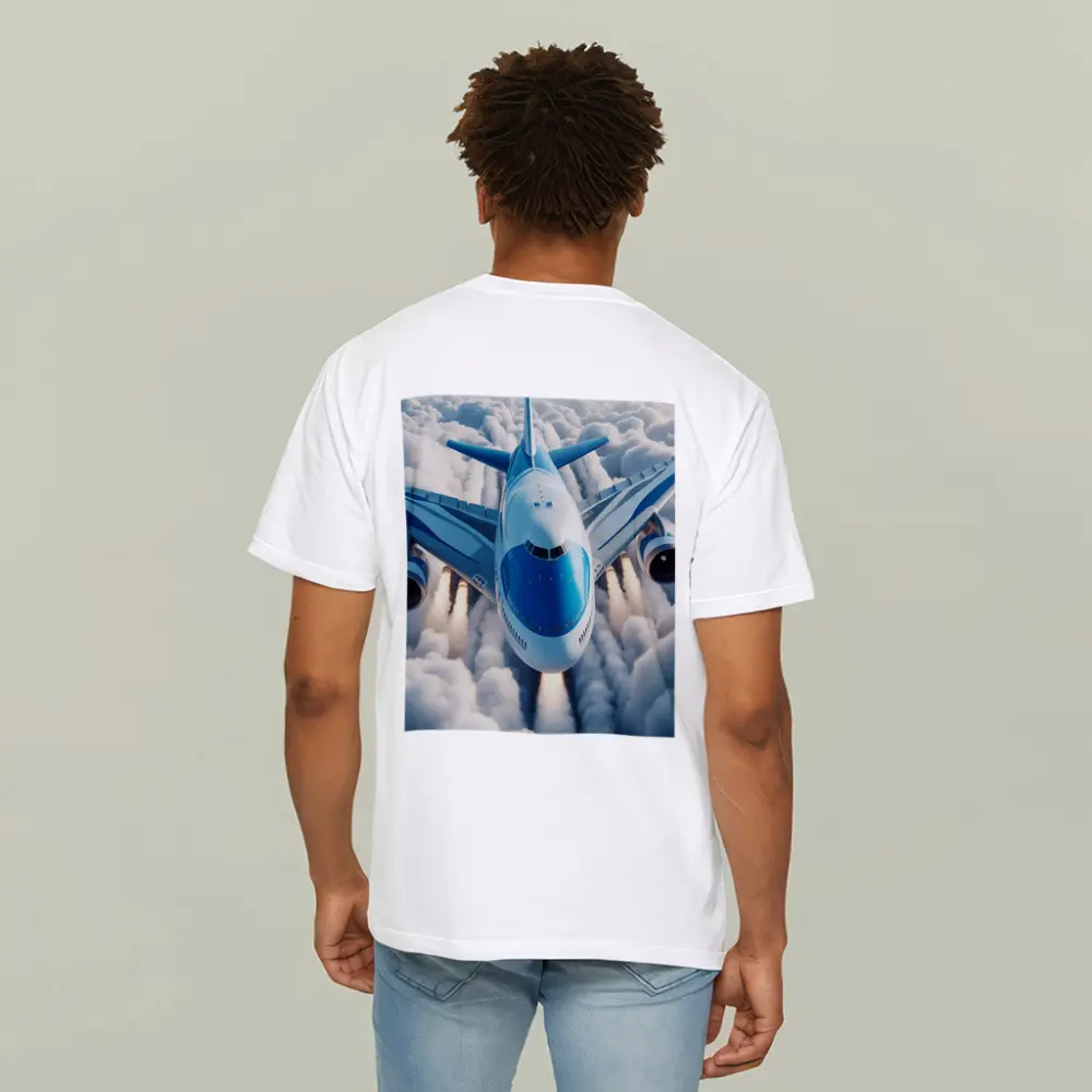 Commercial Airplane Flying Above White Clouds – T-Shirts