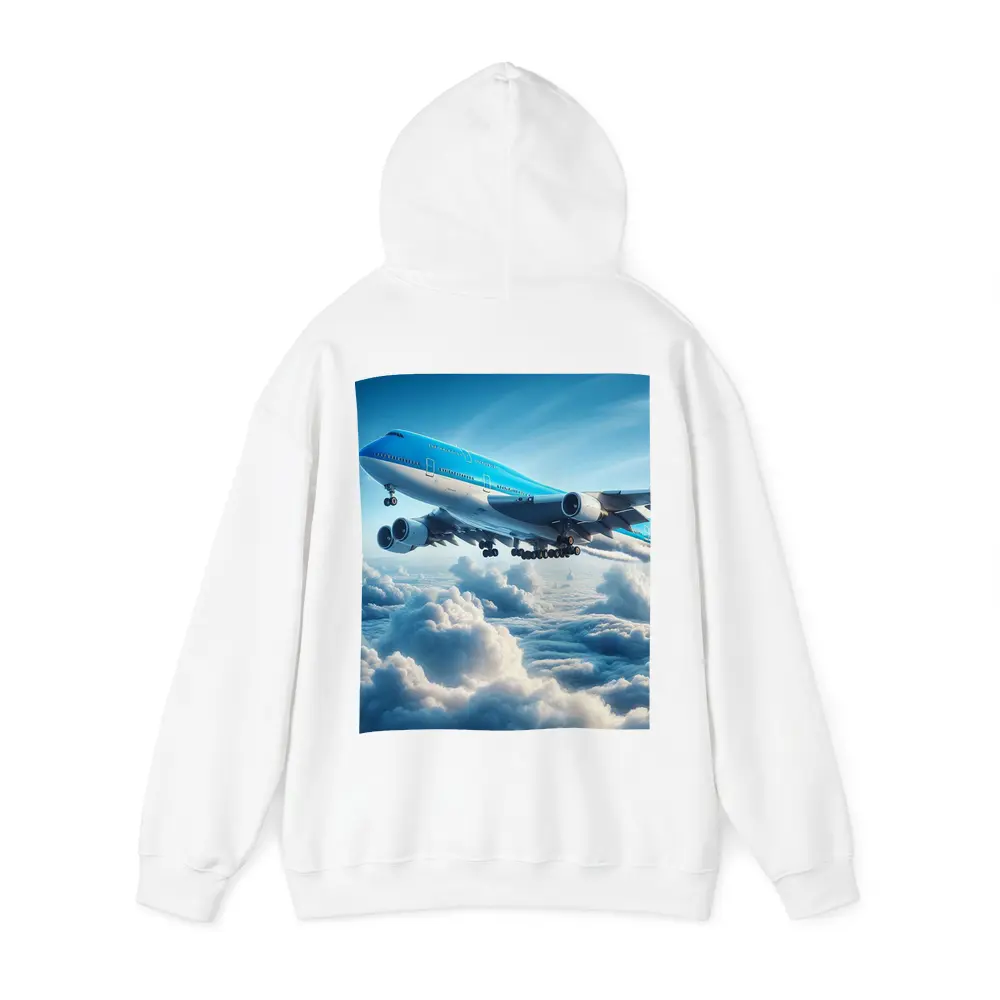 Blue Jumbo Jet Flying Above Clouds – Hoodies