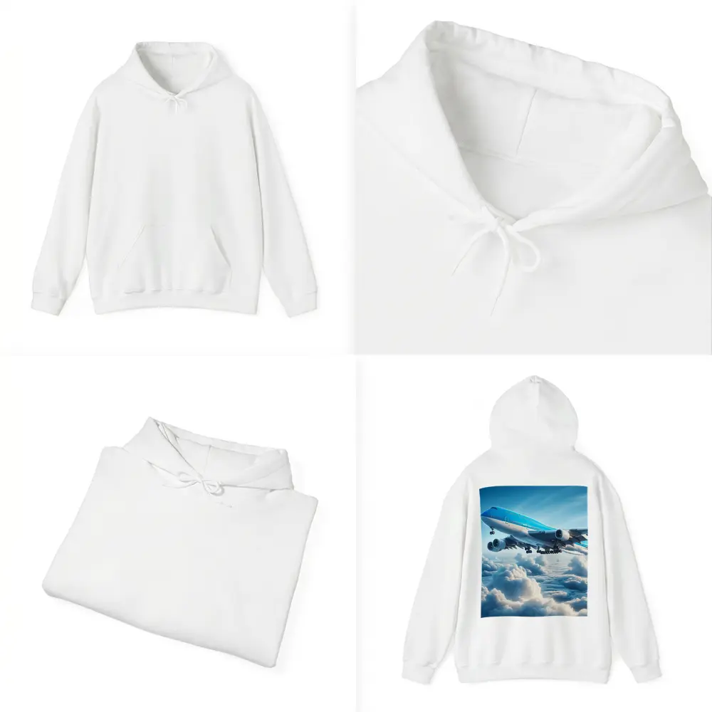 Blue Jumbo Jet Flying Above Clouds – Hoodies