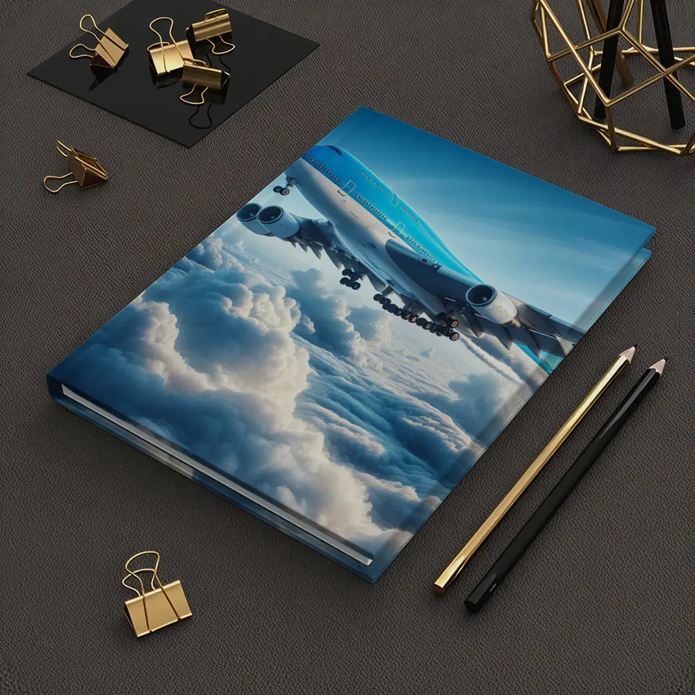 Blue Jumbo Jet Flying Above Clouds – Notebooks