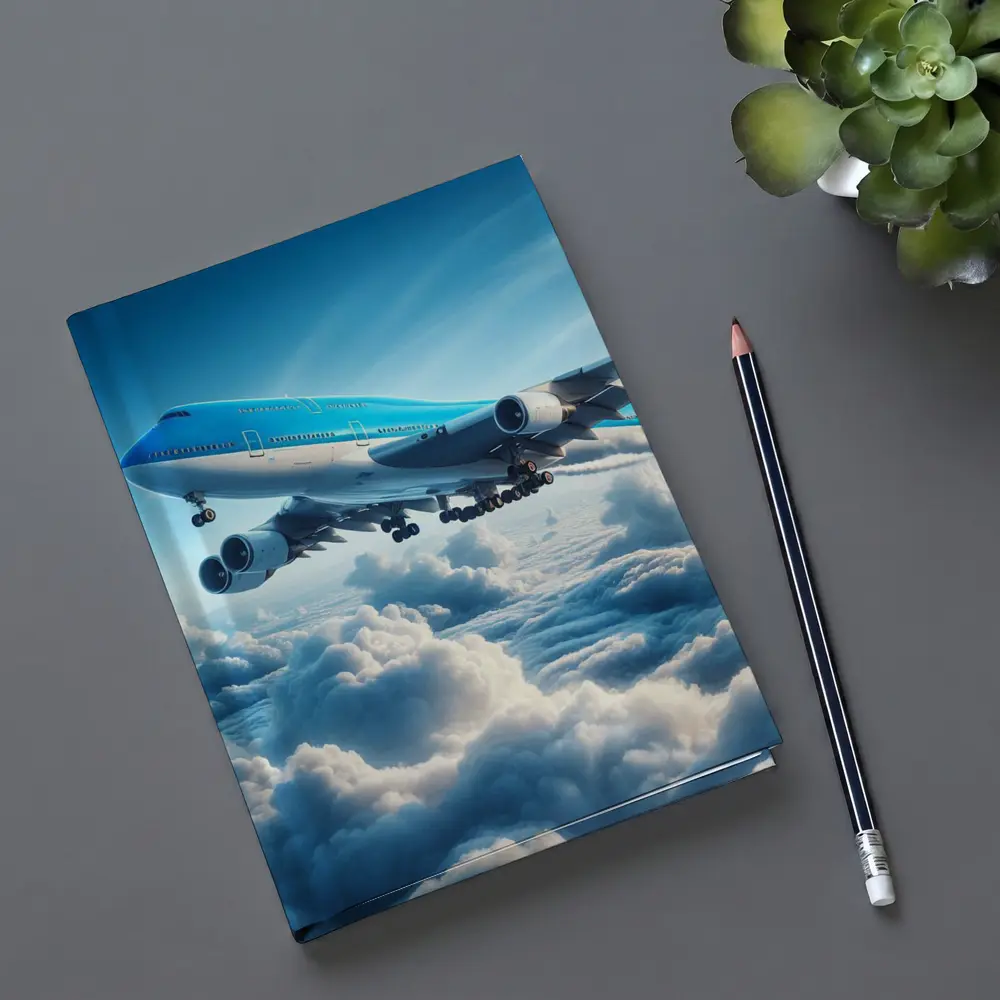 Blue Jumbo Jet Flying Above Clouds – Notebooks