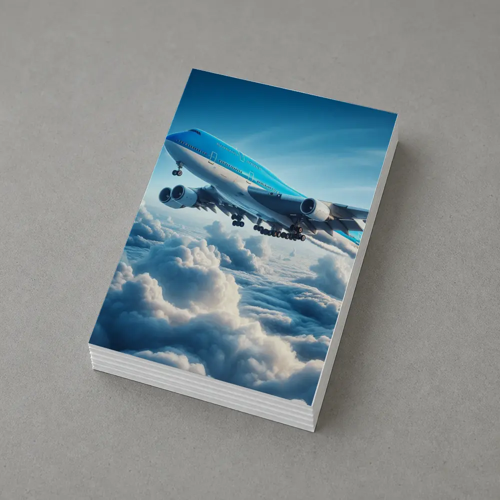 Blue Jumbo Jet Flying Above Clouds – Postcards