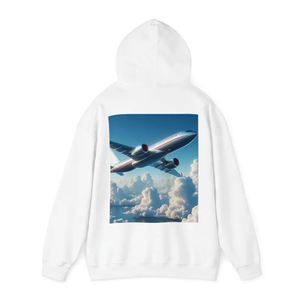 Commercial Airplane Flying Above Fluffy Clouds – Hoodies