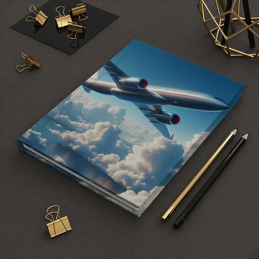 Commercial Airplane Flying Above Fluffy Clouds – Notebooks