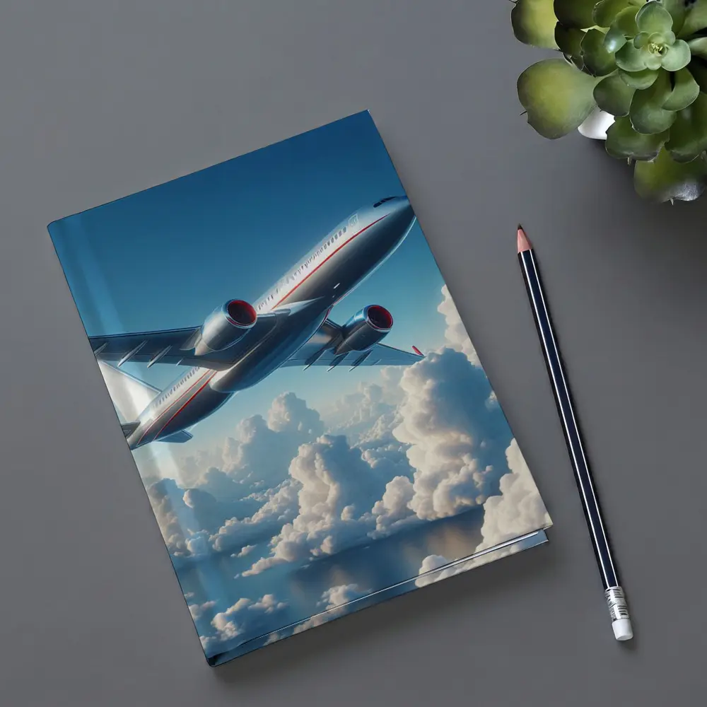 Commercial Airplane Flying Above Fluffy Clouds – Notebooks