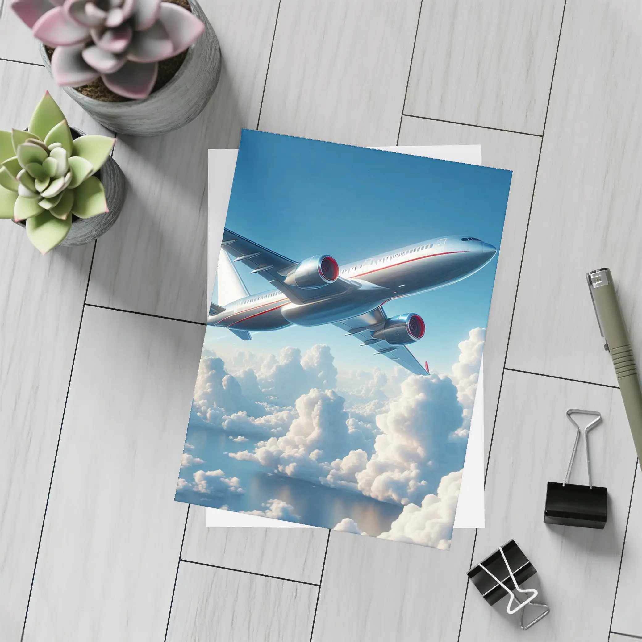 Commercial Airplane Flying Above Fluffy Clouds – Postcards