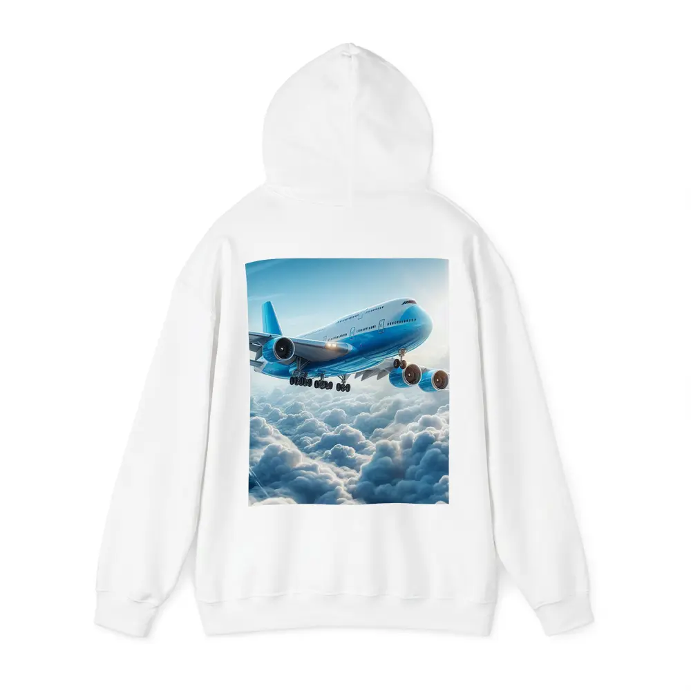 Blue Jumbo Jet Flying Above Clouds – Hoodies