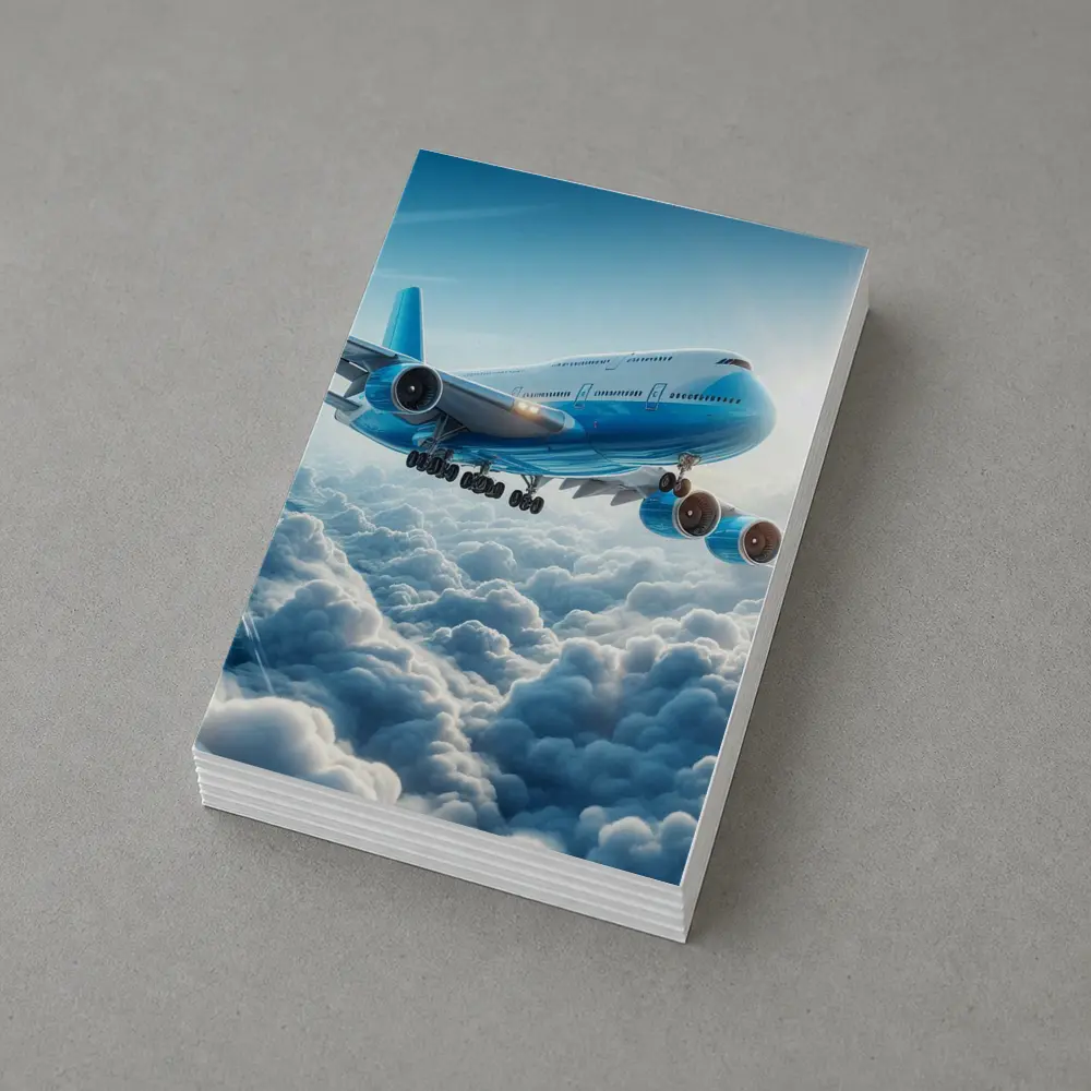 Blue Jumbo Jet Flying Above Clouds – Postcards