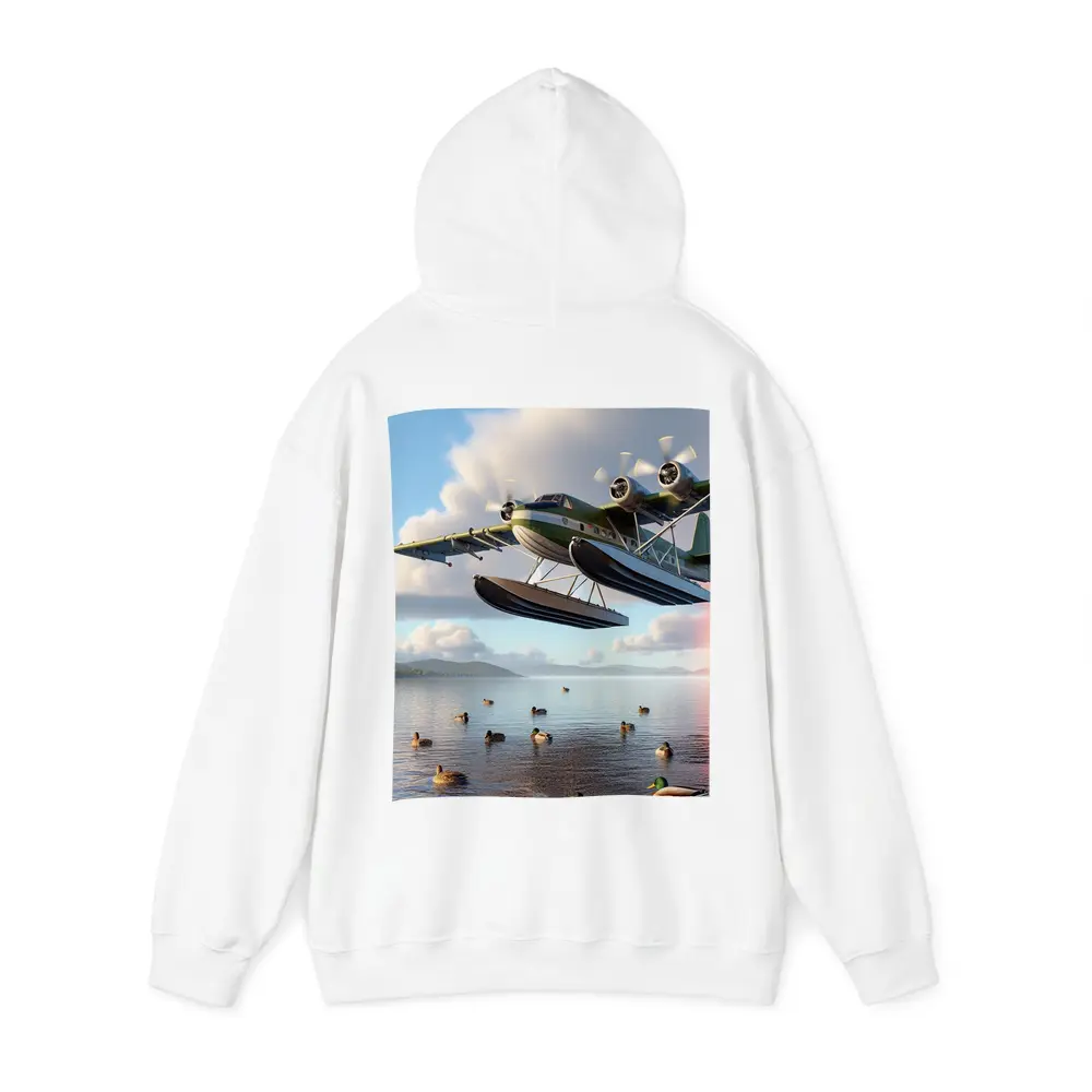 Seaplane Flying Low Over Calm Lake – Hoodies
