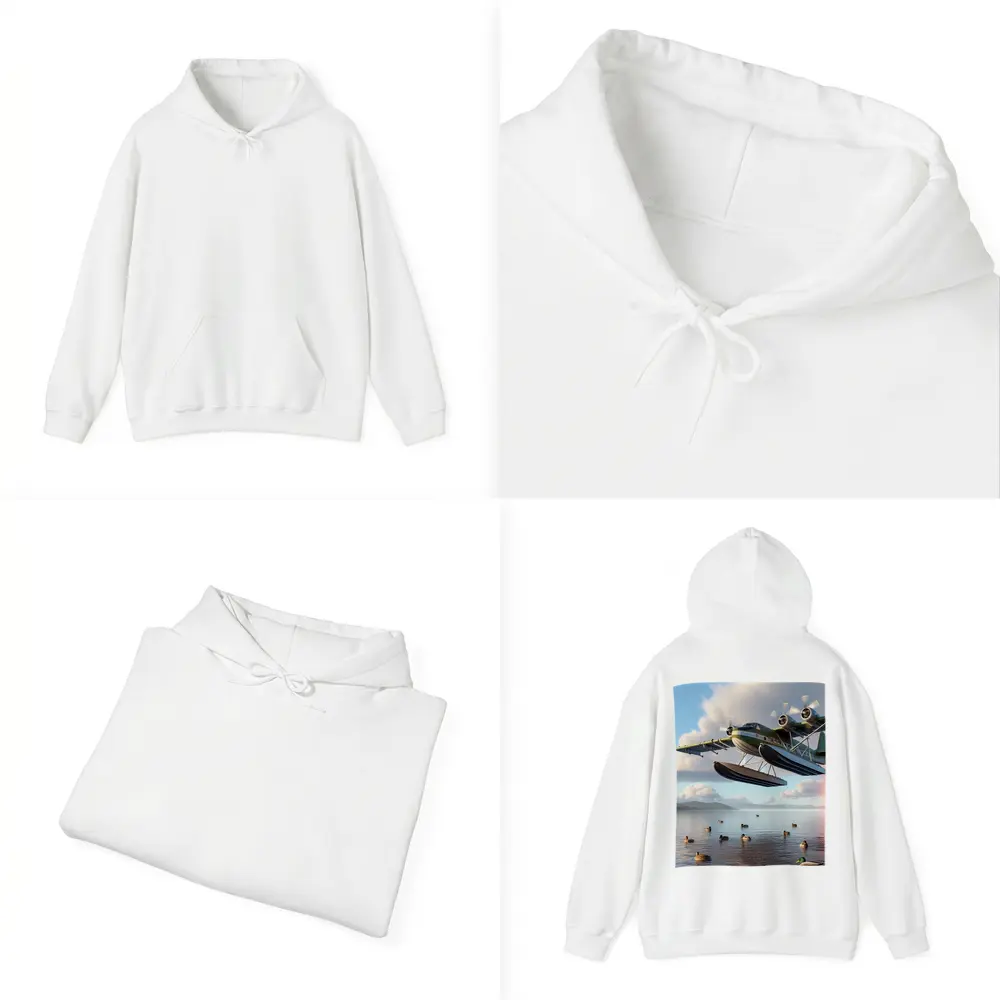 Seaplane Flying Low Over Calm Lake – Hoodies