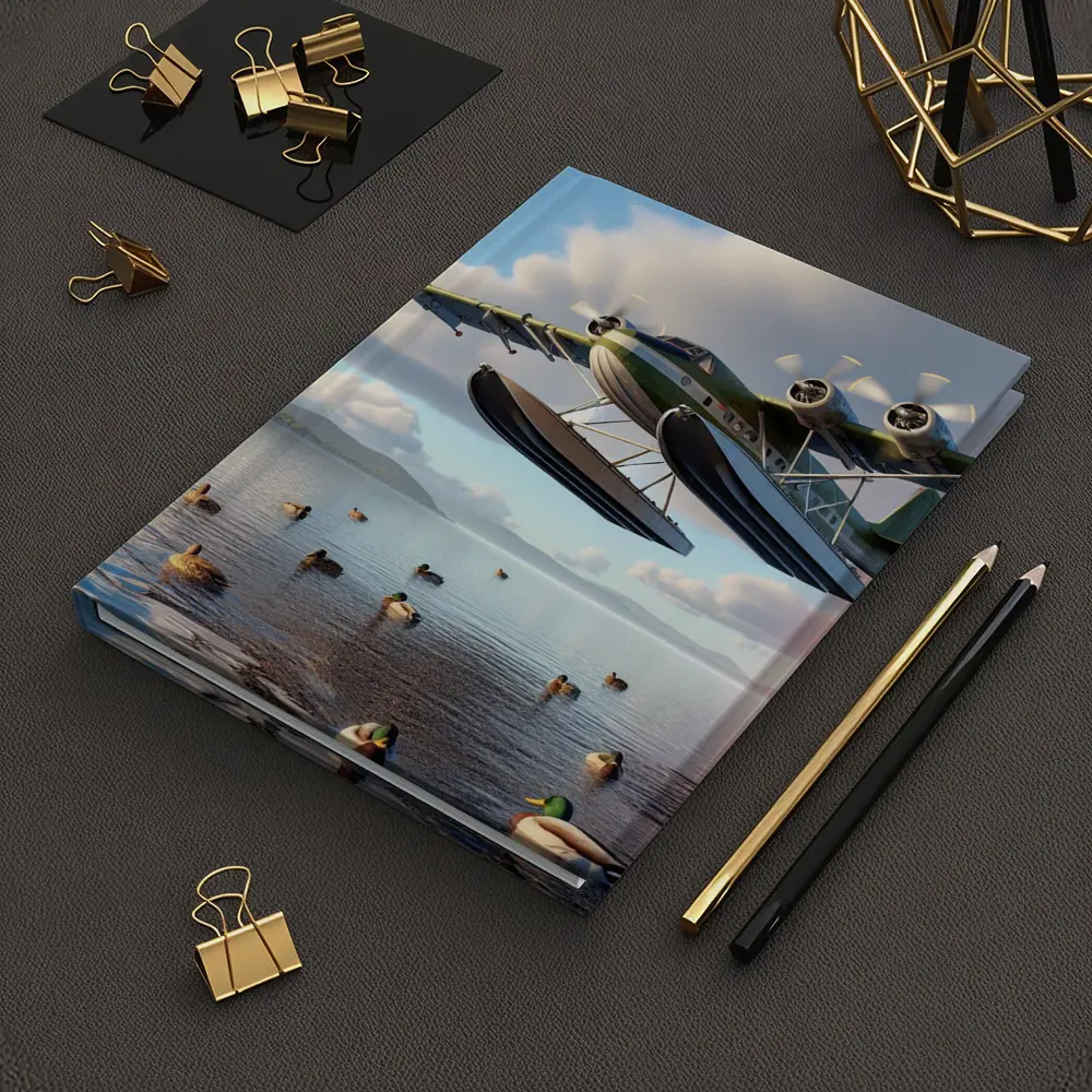 Seaplane Flying Low Over Calm Lake – Notebooks