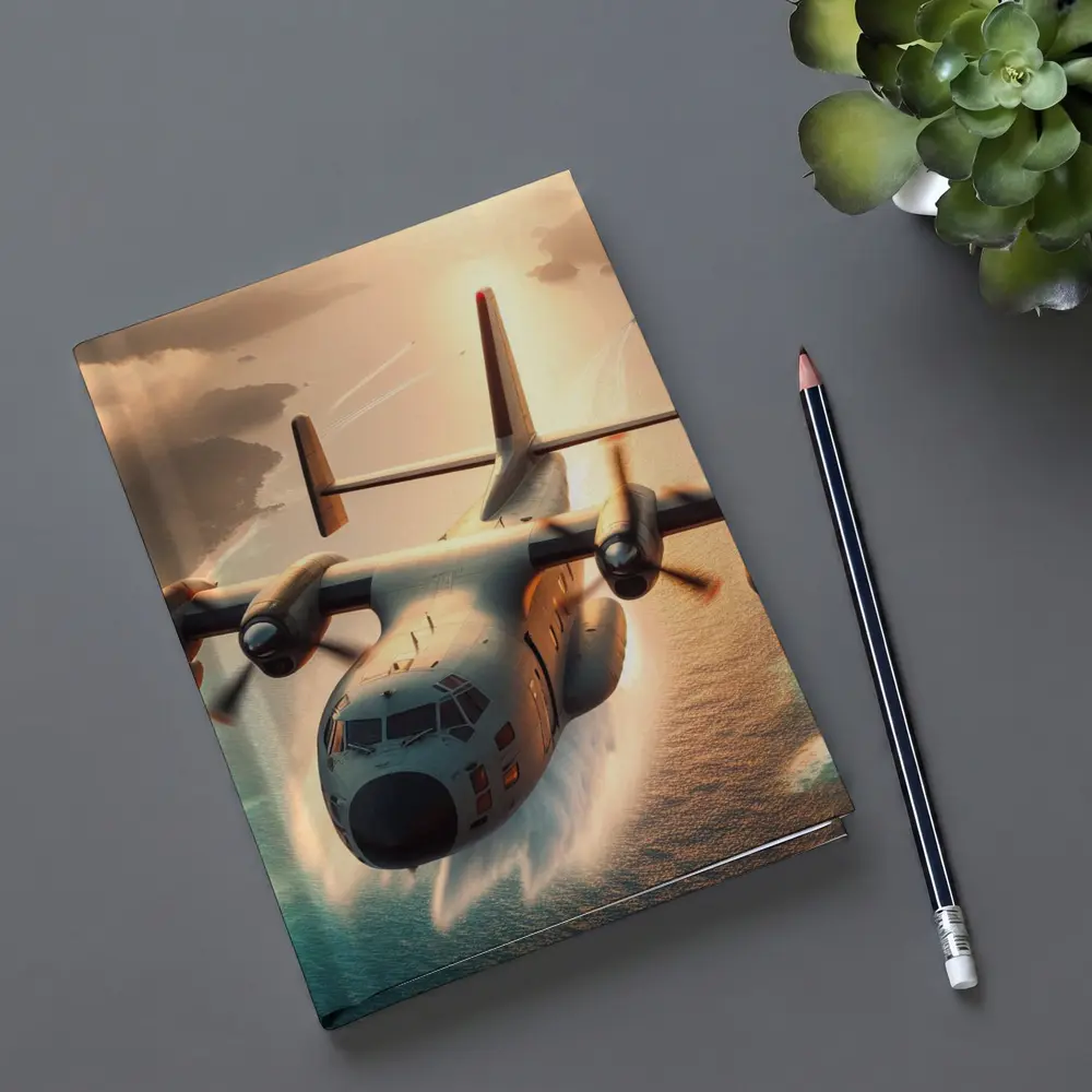 C-130 Hercules Flying Over Coastal Waters – Notebooks