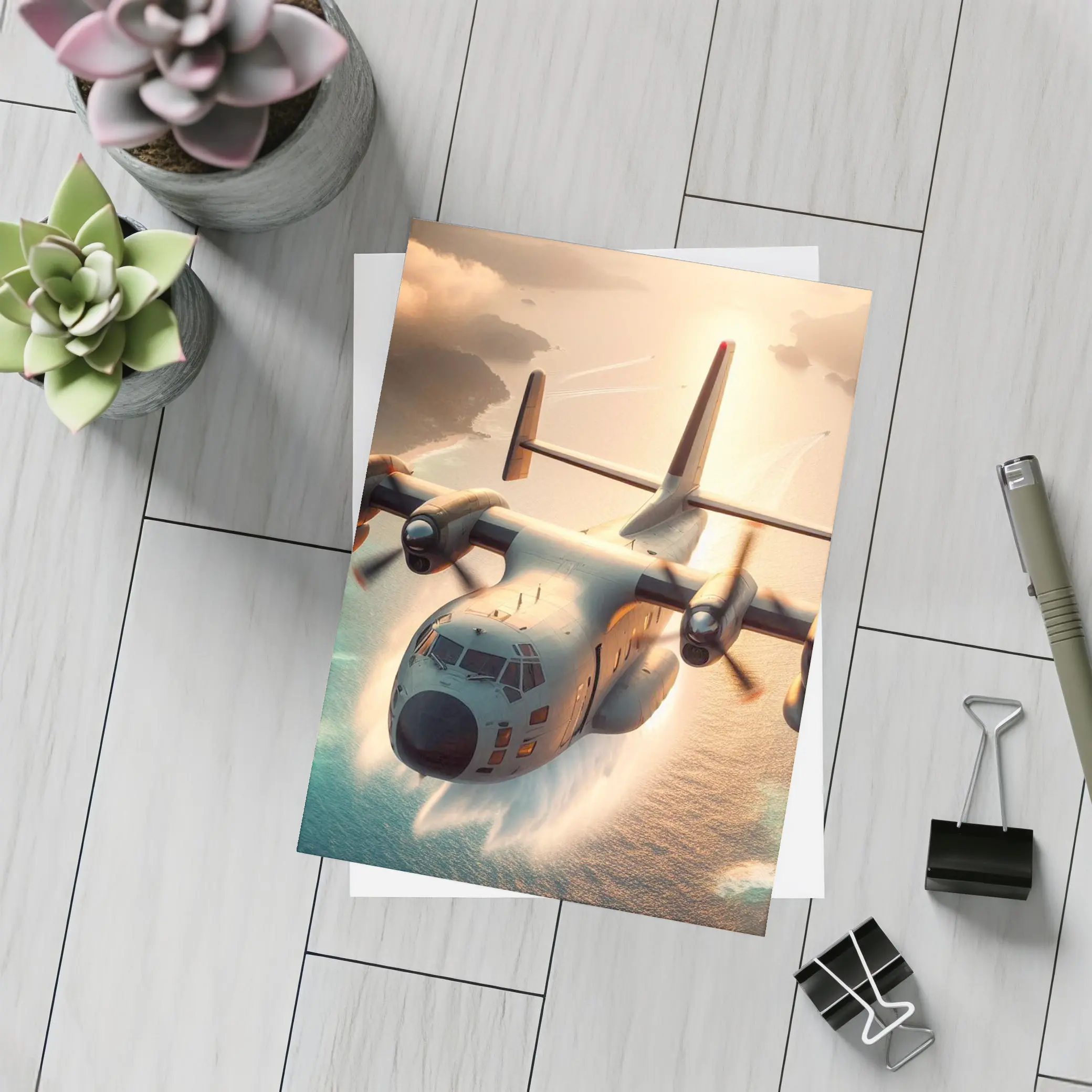 C-130 Hercules Flying Over Coastal Waters – Postcards