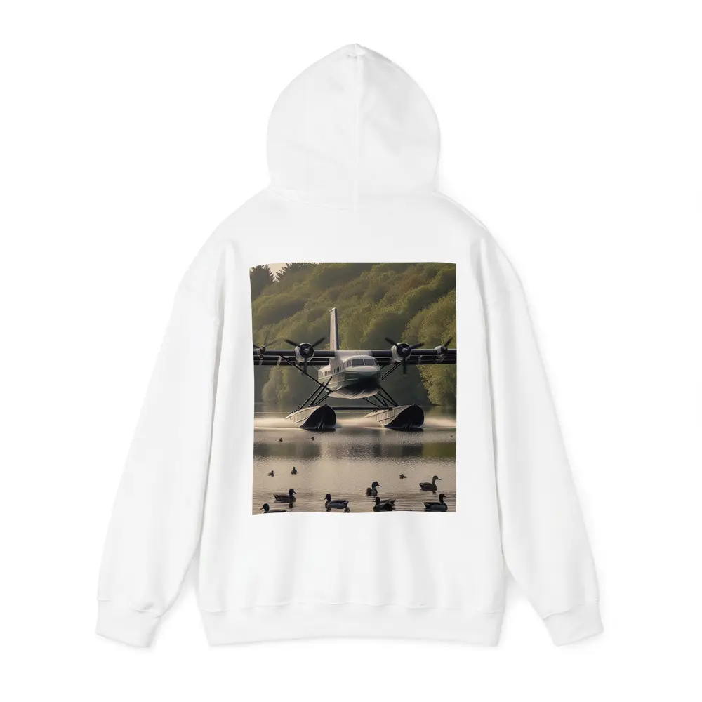 Seaplane Landing On Calm Lake With Ducks – Hoodies