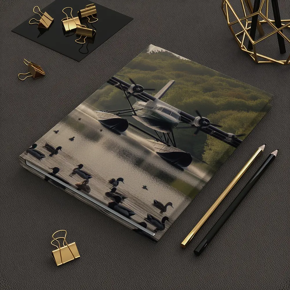 Seaplane Landing On Calm Lake With Ducks – Notebooks