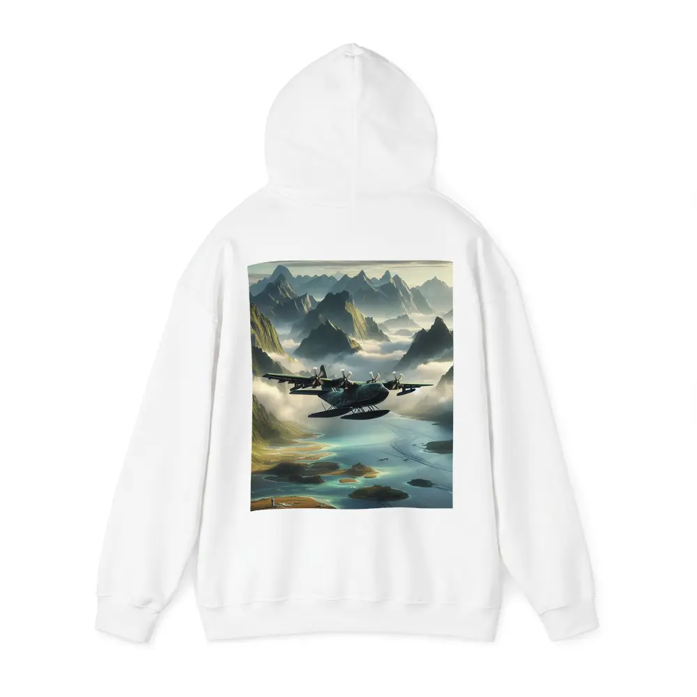 Seaplane Flying Over Misty Mountain Archipelago – Hoodies