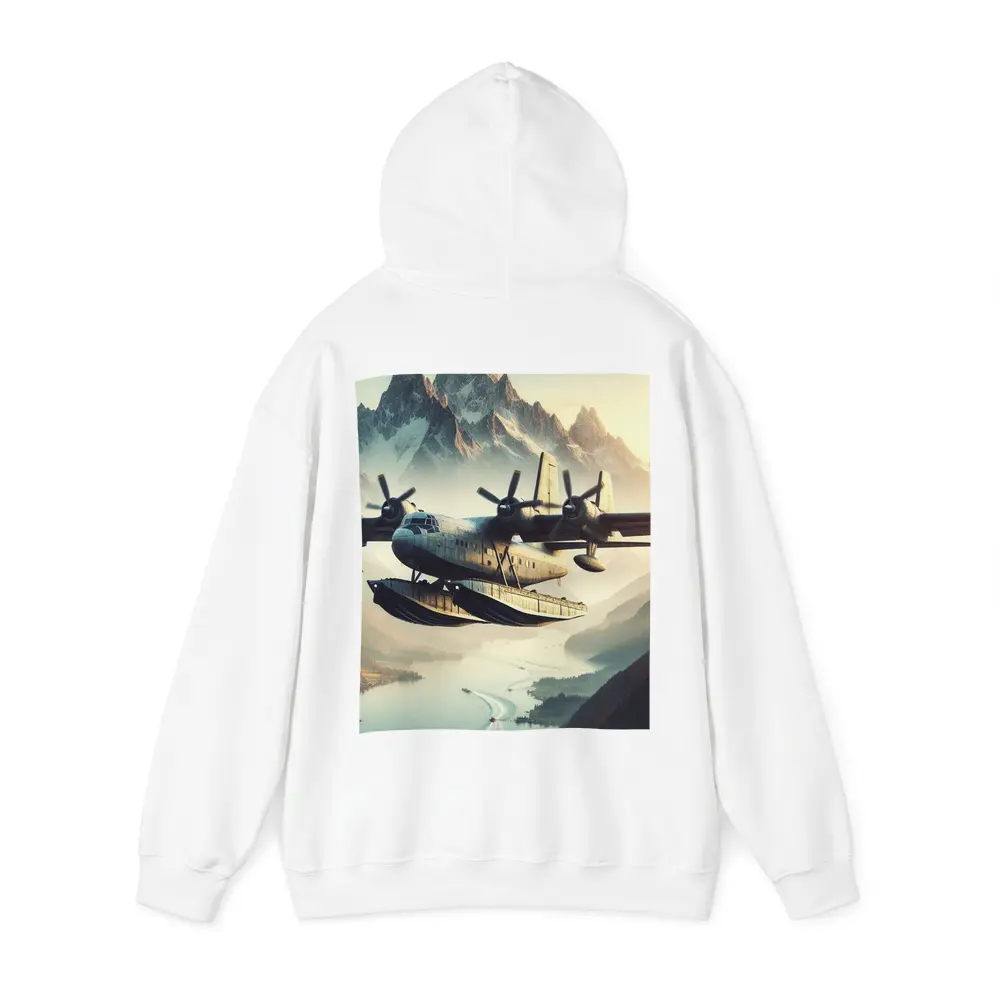 Flying Boat Seaplane Over Mountain Lake – Hoodies