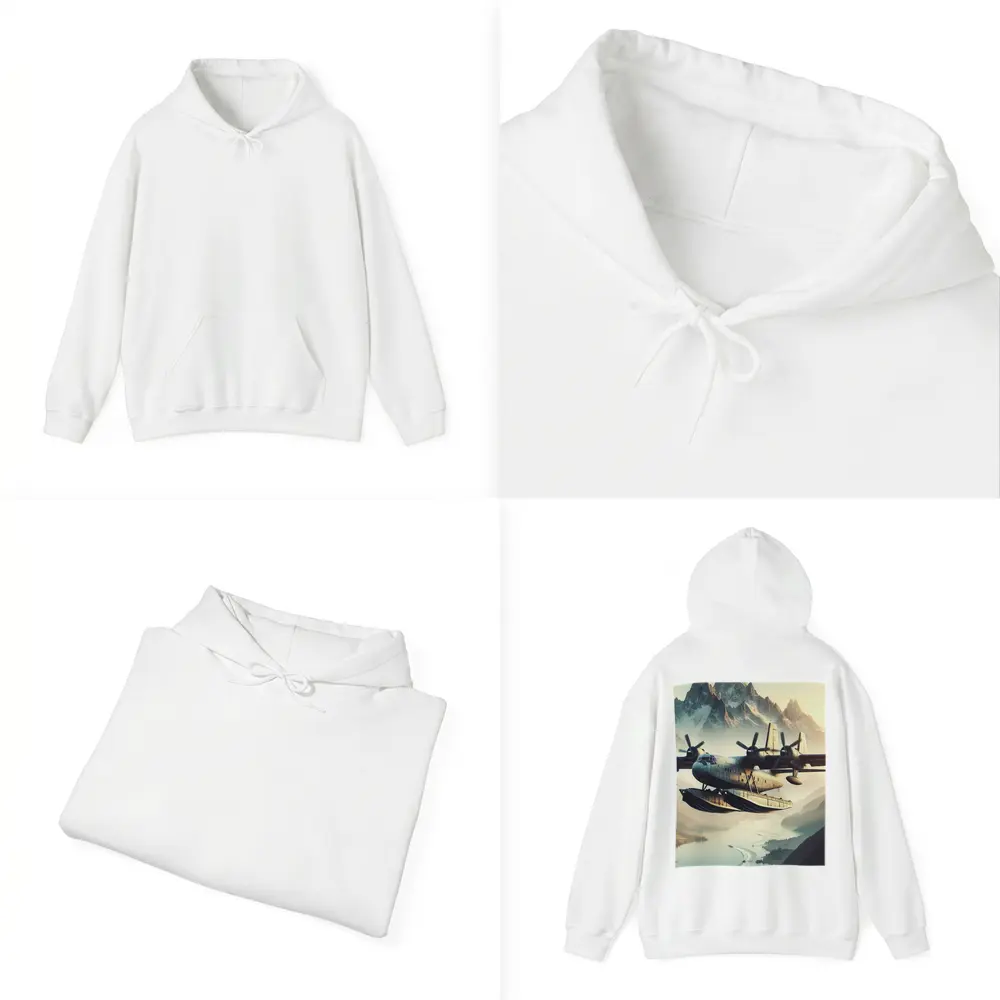 Flying Boat Seaplane Over Mountain Lake – Hoodies