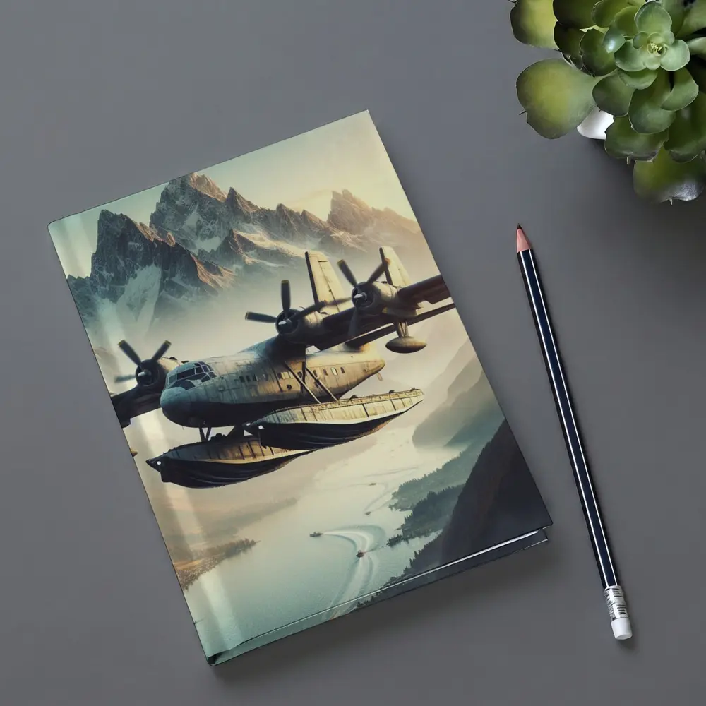 Flying Boat Seaplane Over Mountain Lake – Notebooks