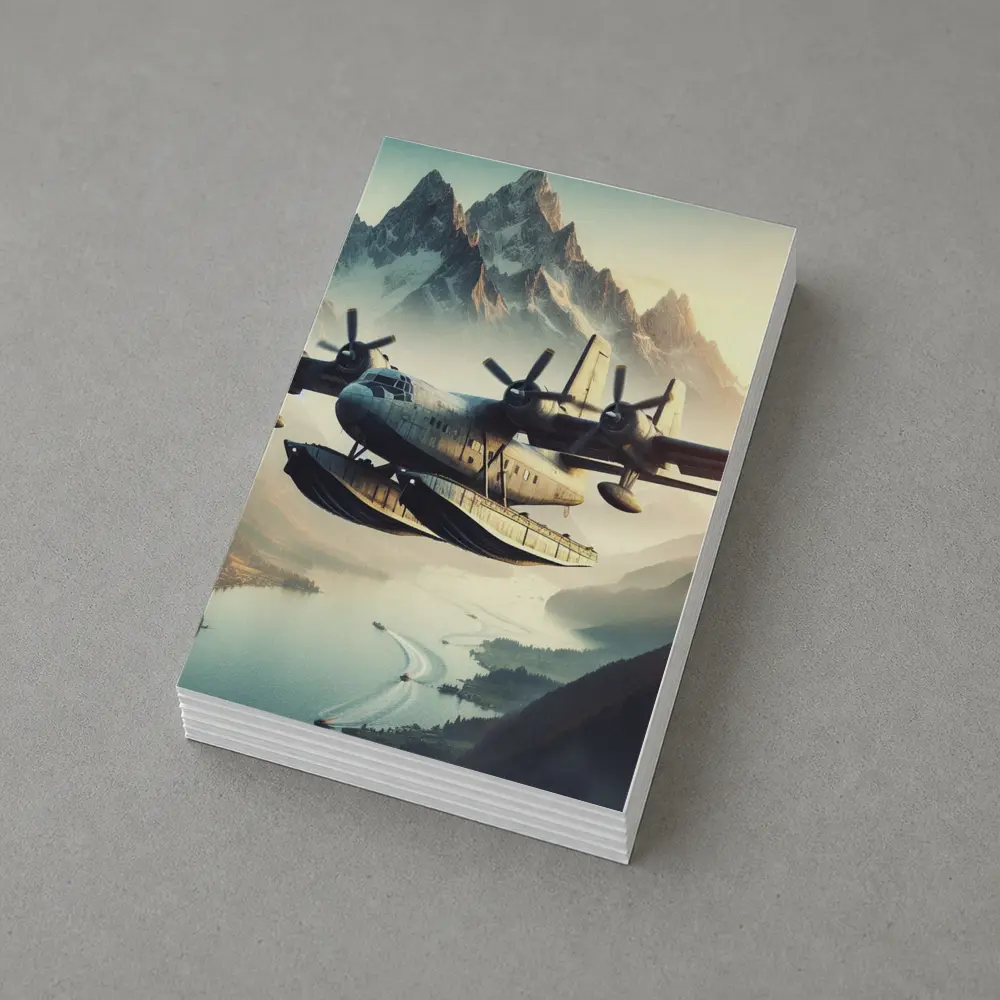 Flying Boat Seaplane Over Mountain Lake – Postcards