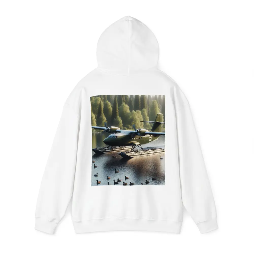 Military Floatplane Landing On Calm Forest Lake – Hoodies