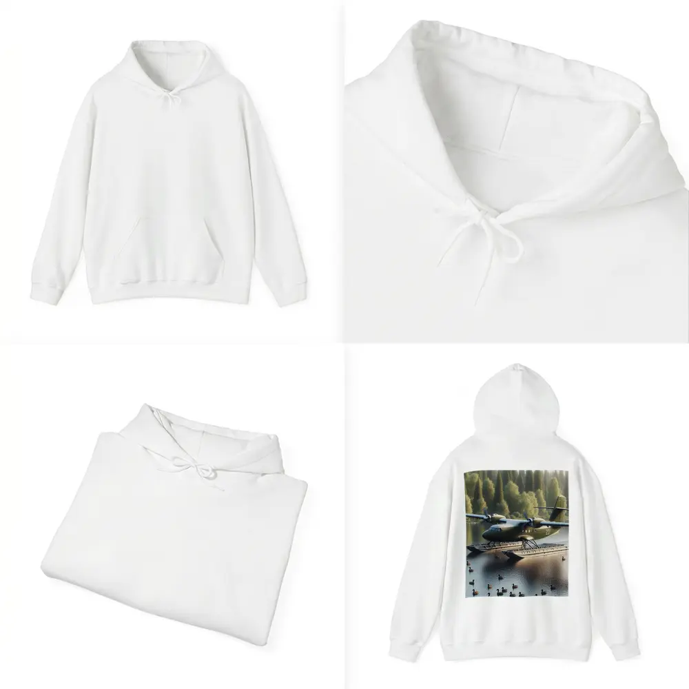 Military Floatplane Landing On Calm Forest Lake – Hoodies