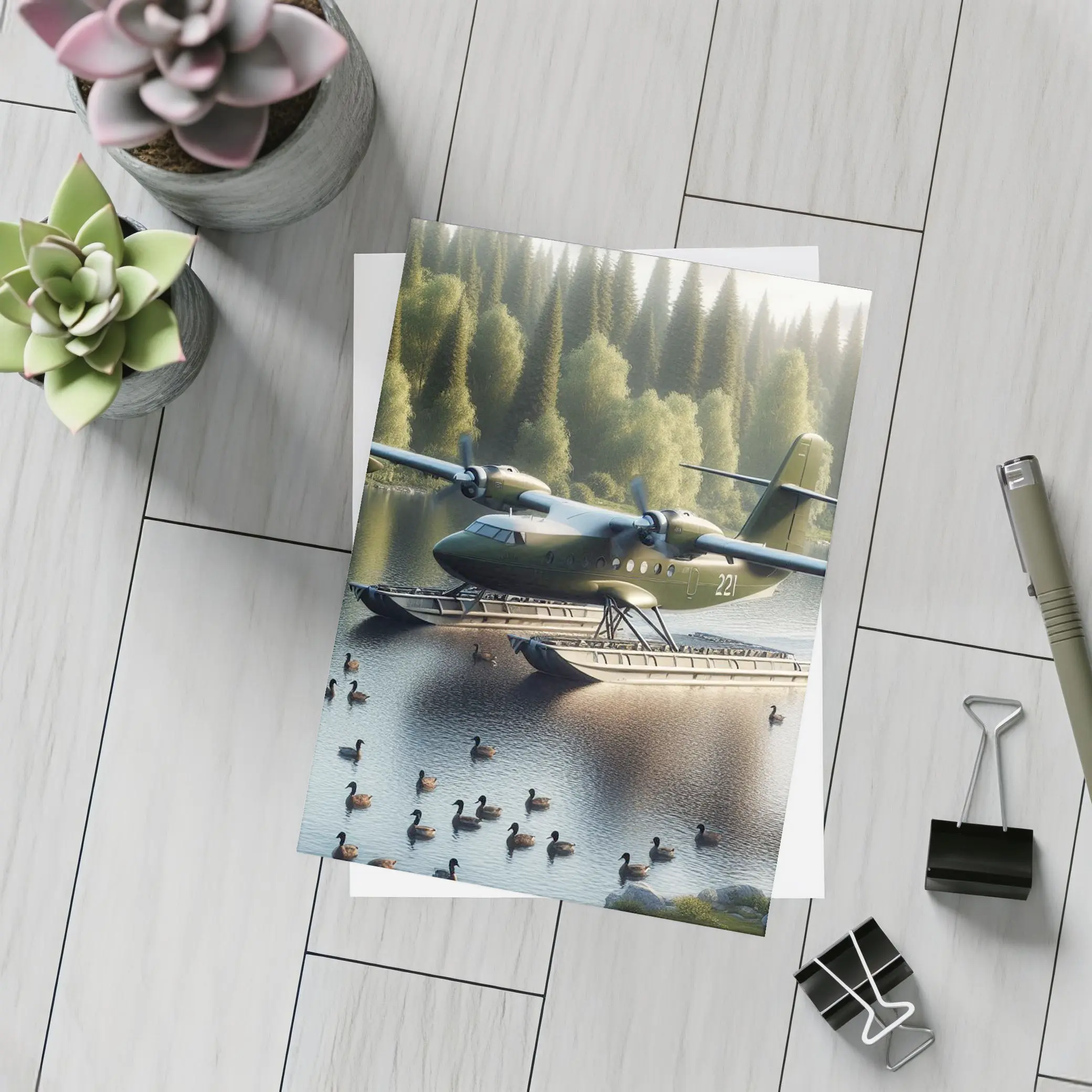 Military Floatplane Landing On Calm Forest Lake – Postcards