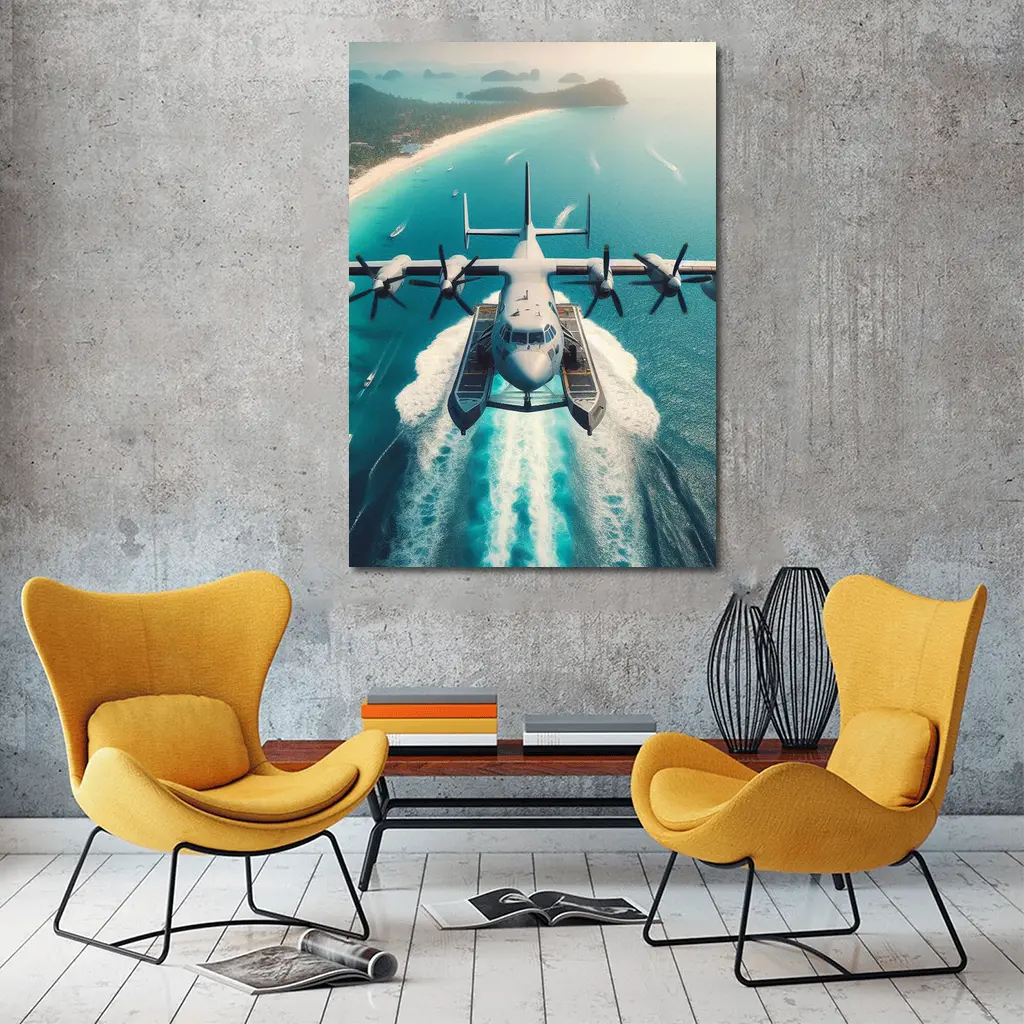 Seaplane Taking Off Over Tropical Ocean – Wall Art