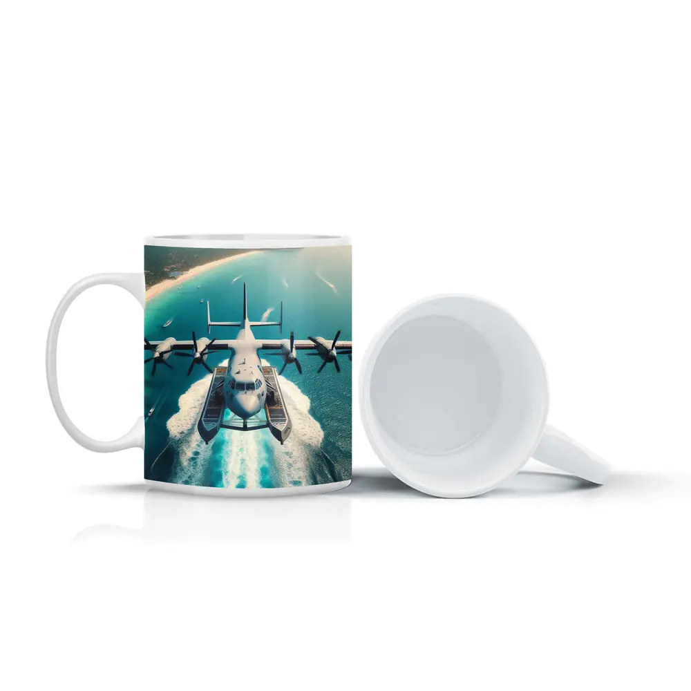 Seaplane Taking Off Over Tropical Ocean – Mugs