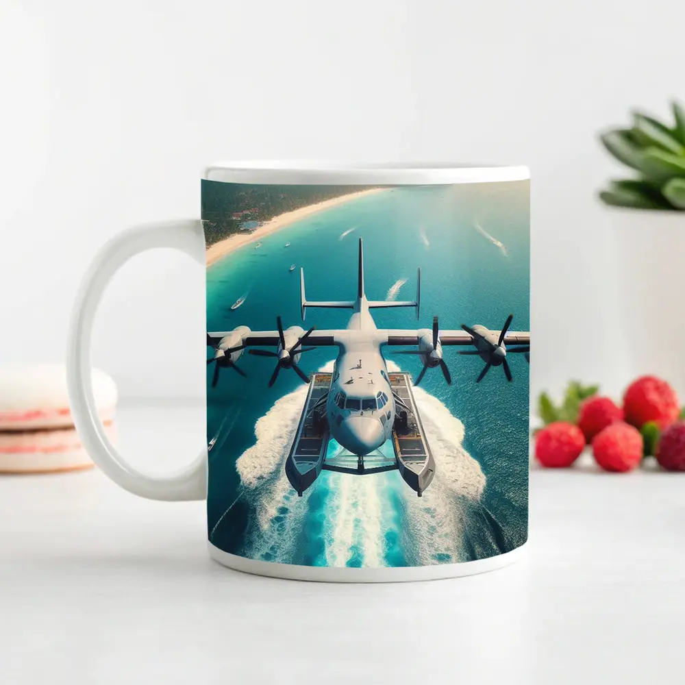 Seaplane Taking Off Over Tropical Ocean – Mugs