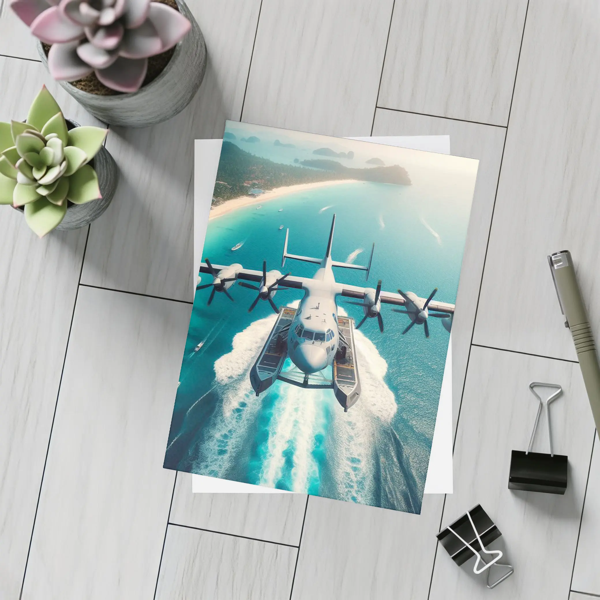 Seaplane Taking Off Over Tropical Ocean – Postcards