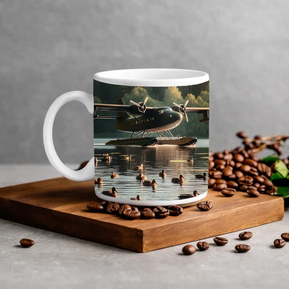 Seaplane on Lake With Mallard Ducks – Mugs