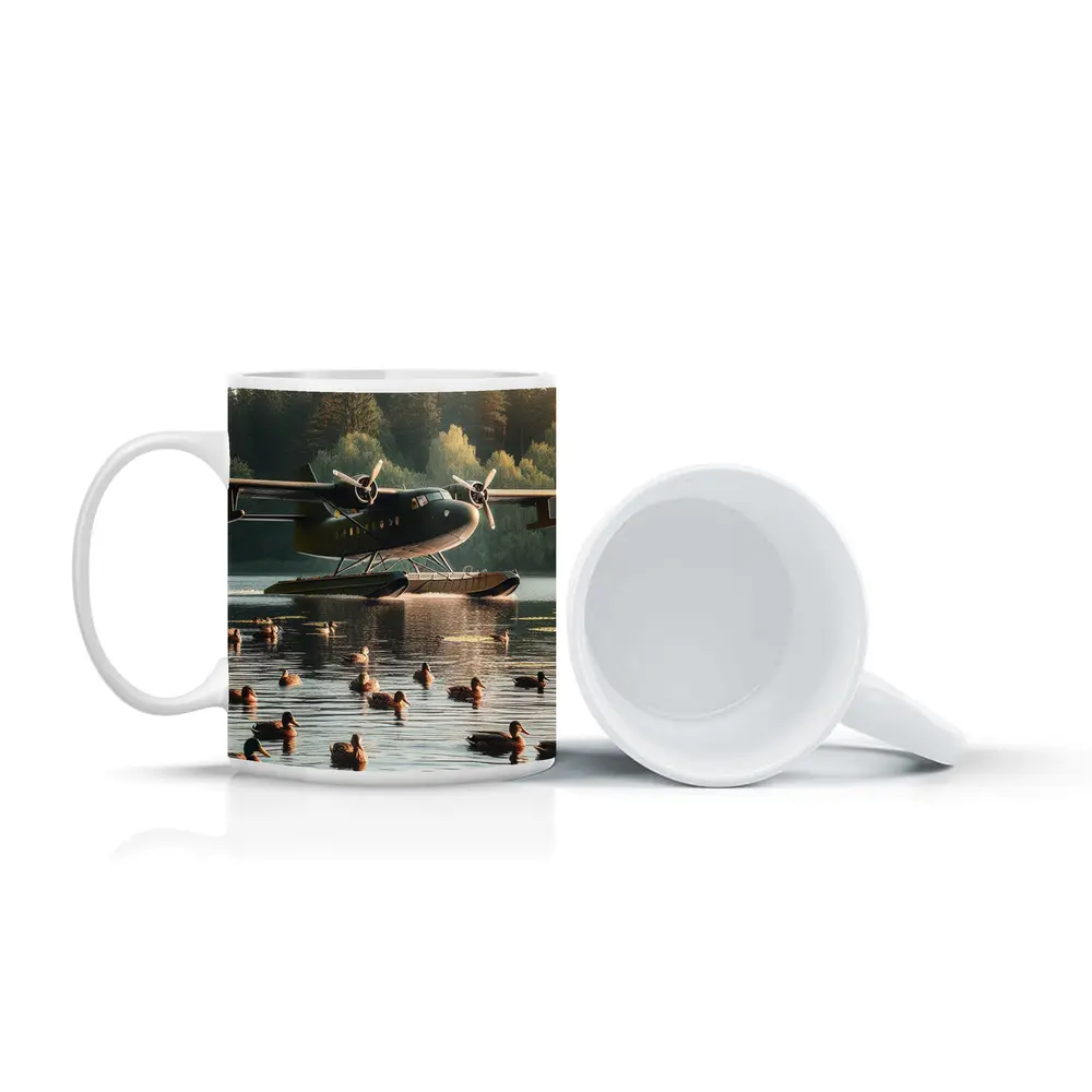 Seaplane on Lake With Mallard Ducks – Mugs