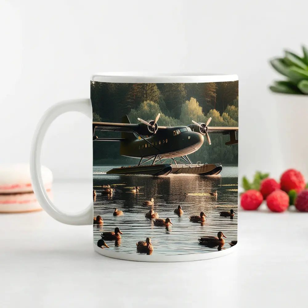 Seaplane on Lake With Mallard Ducks – Mugs
