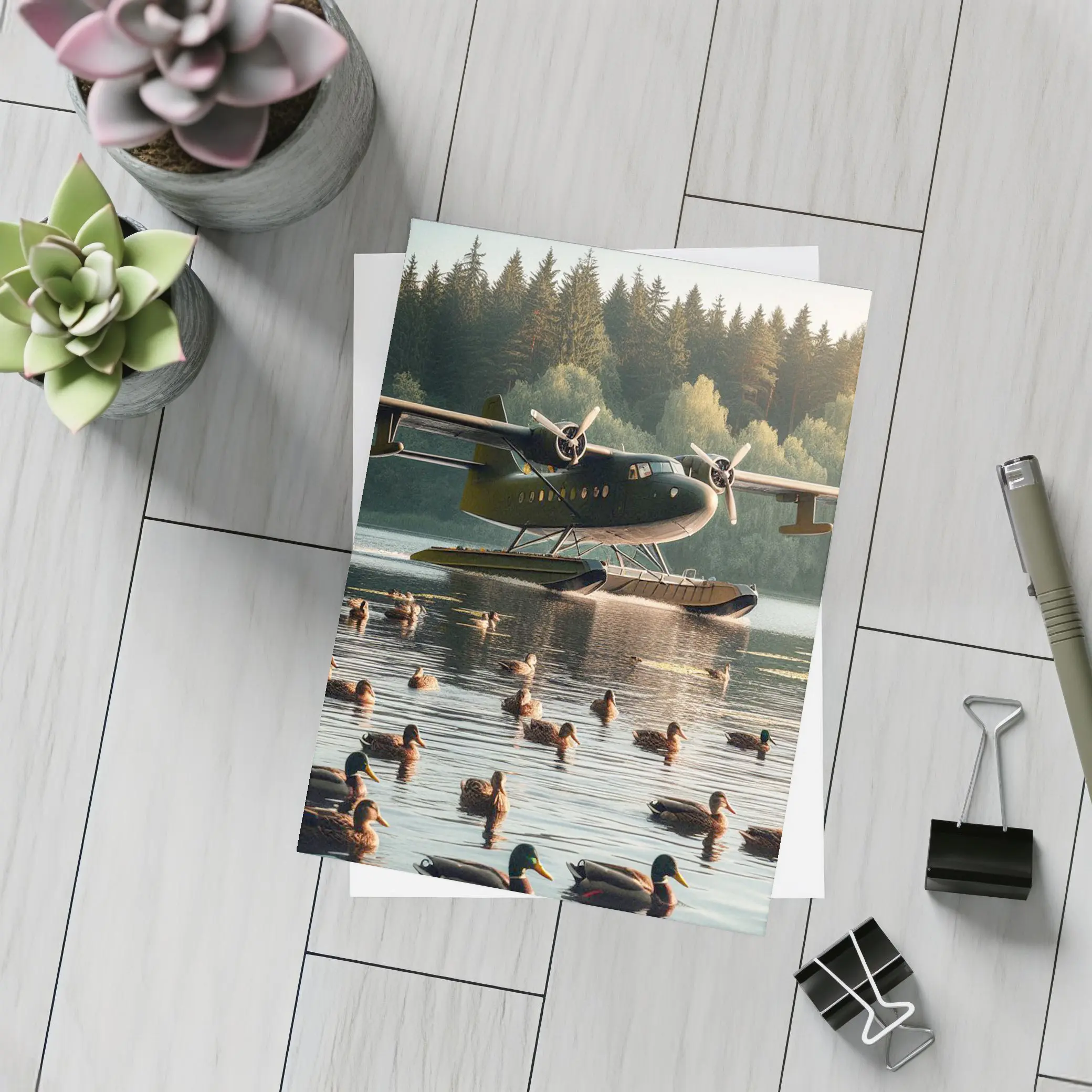 Seaplane on Lake With Mallard Ducks – Postcards