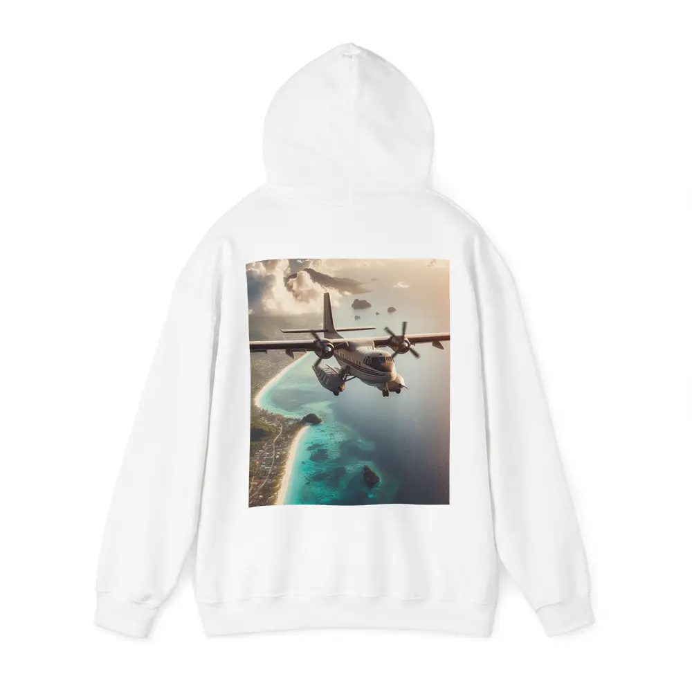 Propeller Plane Flying Over Tropical Island – Hoodies