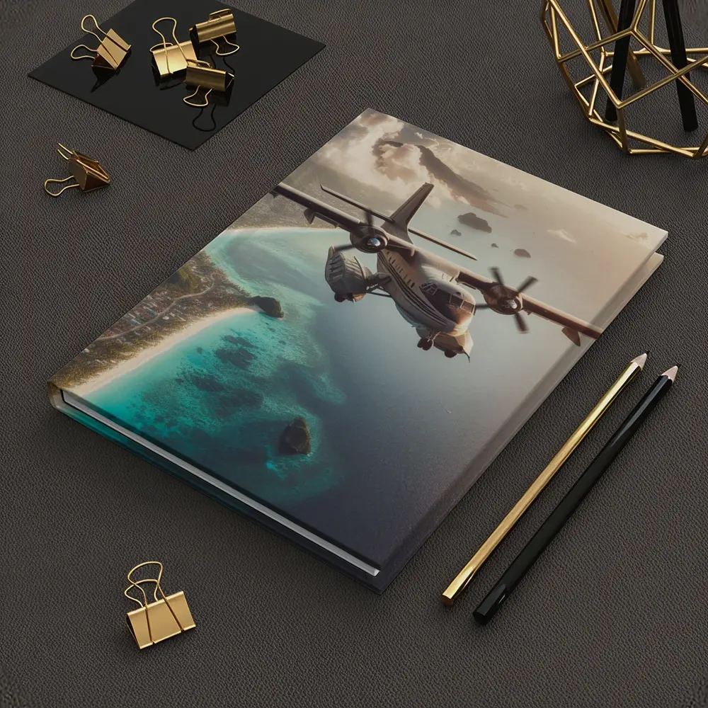 Propeller Plane Flying Over Tropical Island – Notebooks