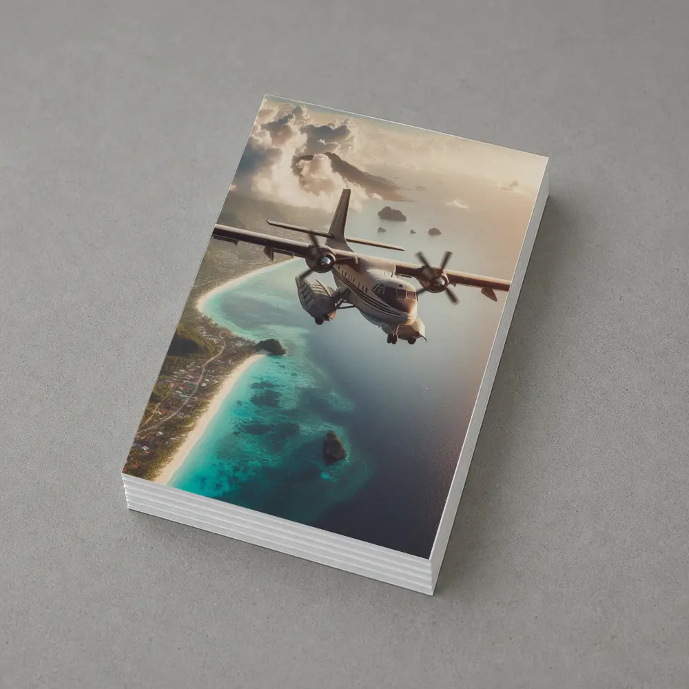 Propeller Plane Flying Over Tropical Island – Postcards