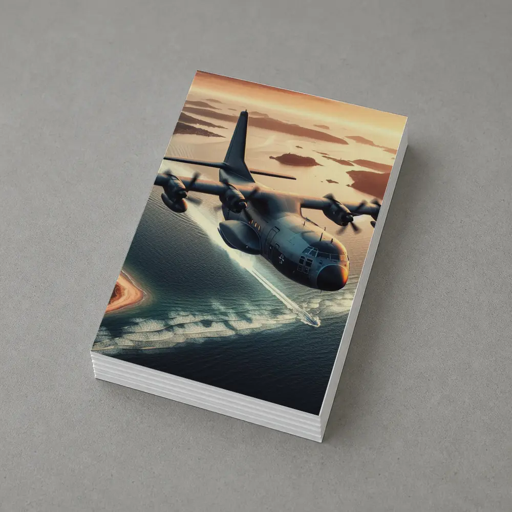 Military Cargo Plane Flying Over Coastal Islands – Postcards