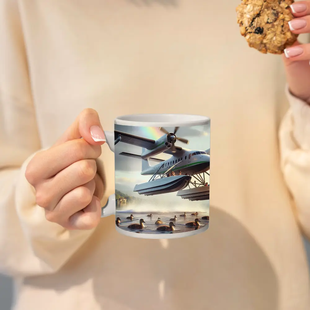 Seaplane Landing on Lake With Rainbow – Mugs