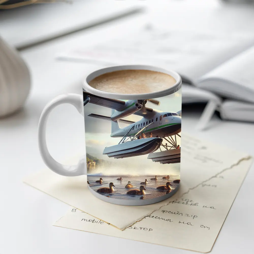 Seaplane Landing on Lake With Rainbow – Mugs