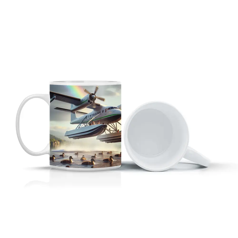 Seaplane Landing on Lake With Rainbow – Mugs