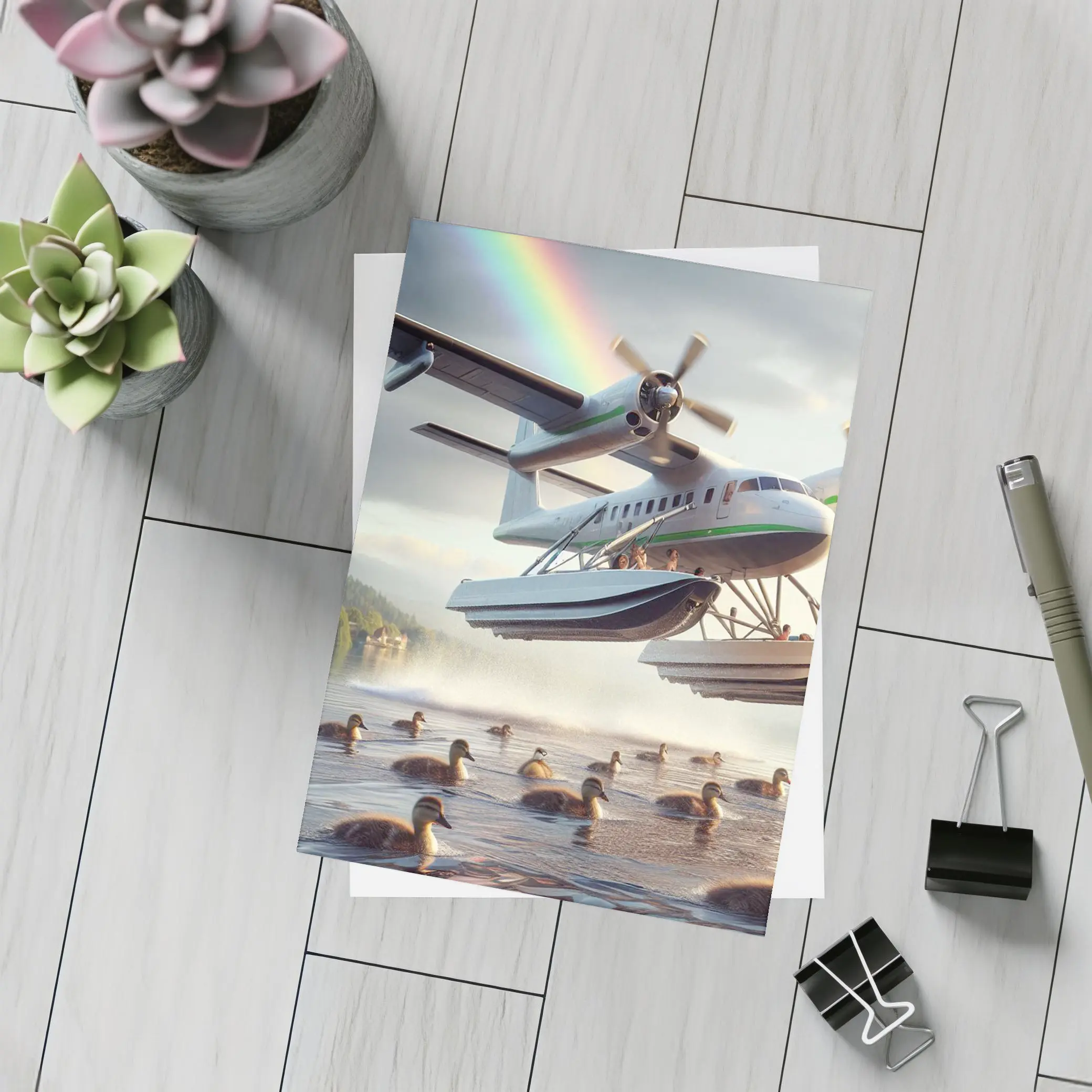 Seaplane Landing on Lake With Rainbow – Postcards
