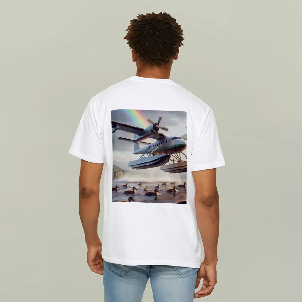 Seaplane Landing on Lake With Rainbow – T-Shirts