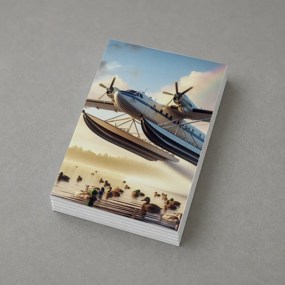 Seaplane Flying Over Misty Lake Ducks – Postcards