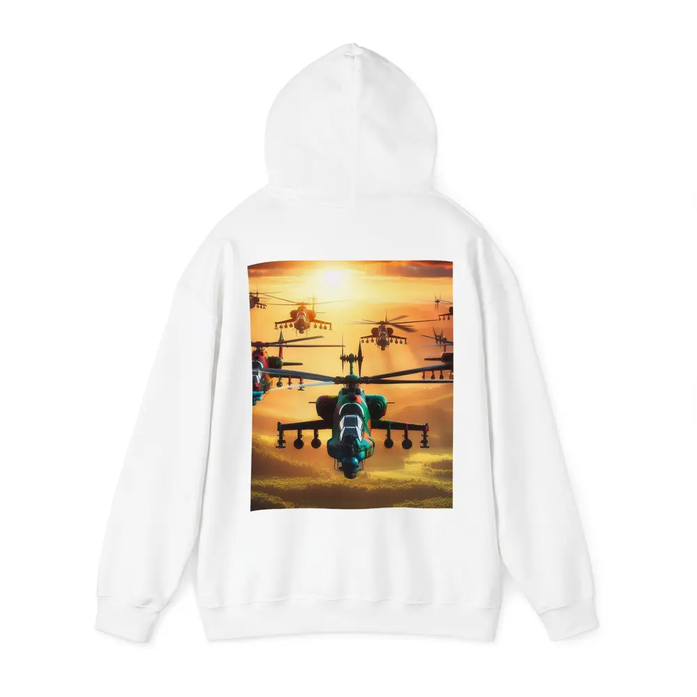 Attack Helicopters Flying Over Golden Sunset – Hoodies